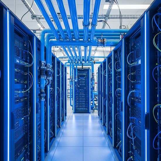 AI data center with cooling pipes