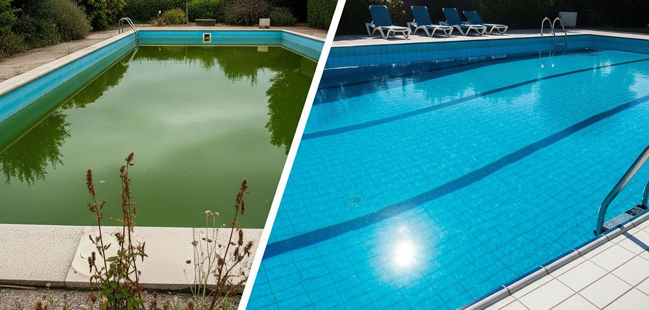 Transforming a green, algae-infested pool into crystal clear water with phosphate removal