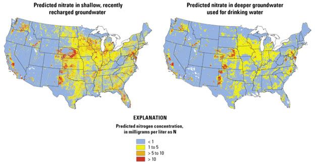 USGS Predicted Nitrogen Concentrations across the USA
